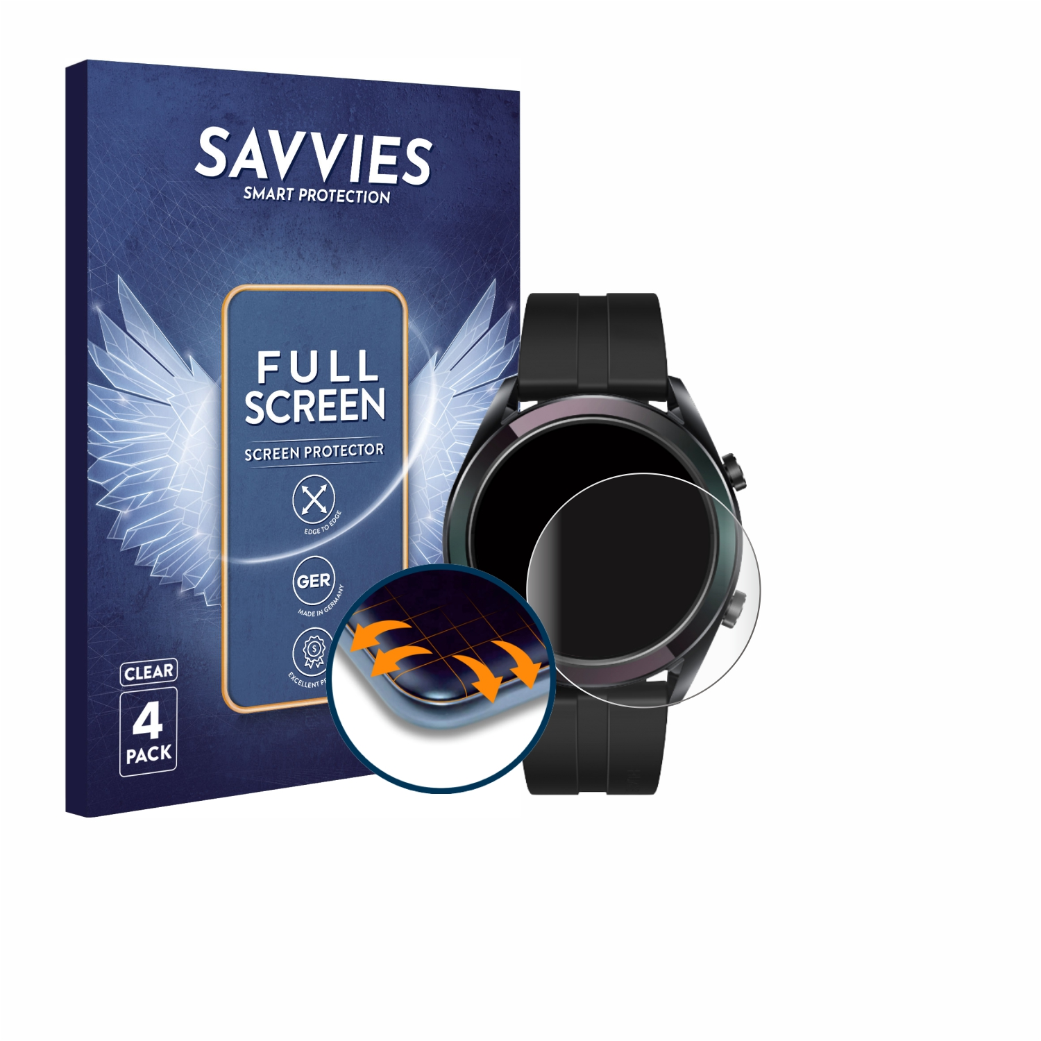 Full-Cover Watch 4x Huawei SAVVIES mm)) Flex Schutzfolie(für Curved (42 3D GT Elegant