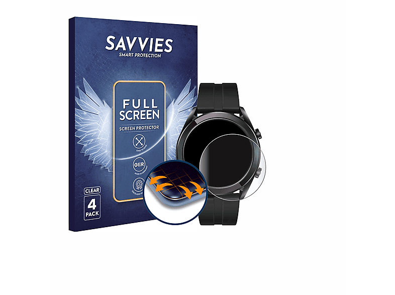 SAVVIES 4x GT Watch Elegant Flex Huawei Curved (42 Full-Cover 3D mm)) Schutzfolie(für