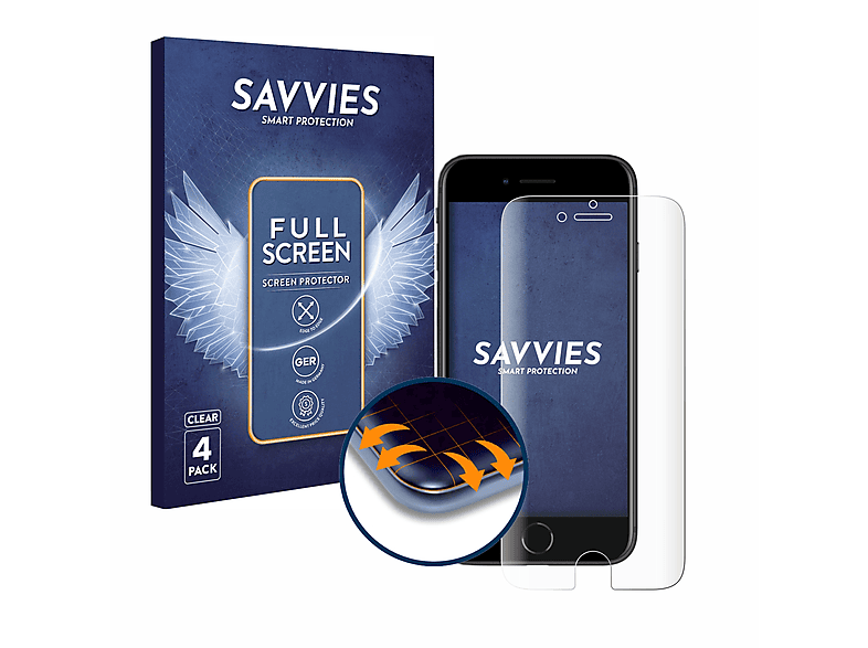 SAVVIES 4x Flex Full-Cover 3D Curved Schutzfolie(für Apple iPhone SE 2 2020)