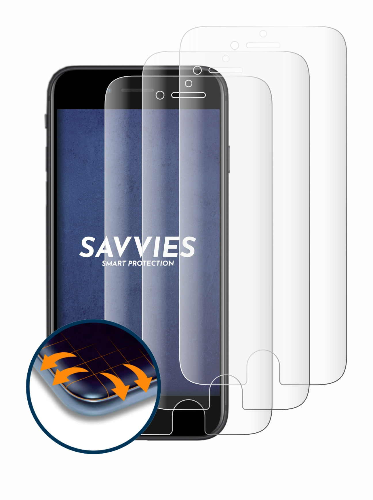 Apple Full-Cover Curved SAVVIES 4x Schutzfolie(für iPhone 3D SE 2020) 2 Flex