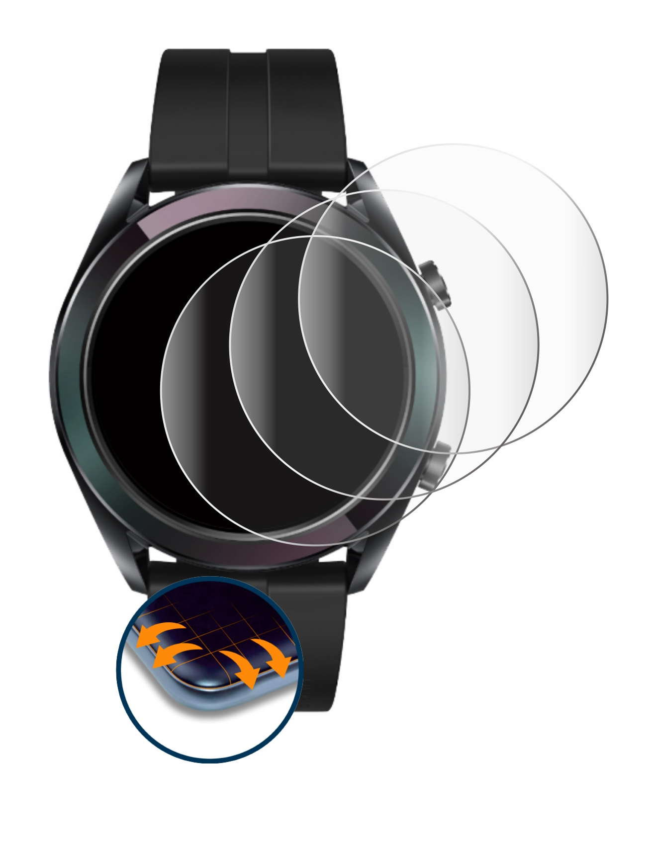 SAVVIES 4x Schutzfolie(für 3D Huawei GT Curved Watch Full-Cover Flex Elegant mm)) (42