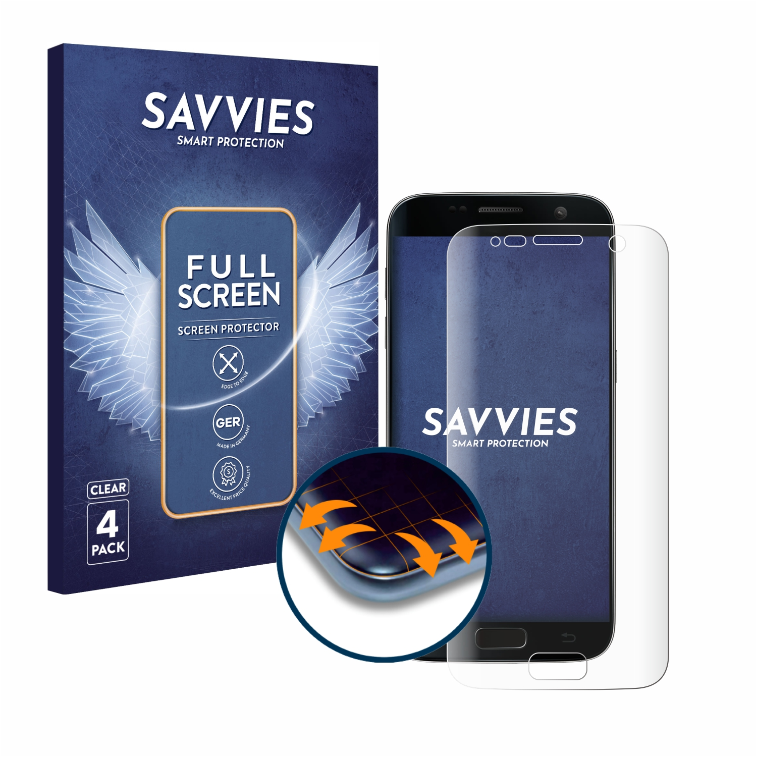 Curved 4x Schutzfolie(für Full-Cover 3D Galaxy Samsung S7) Flex SAVVIES