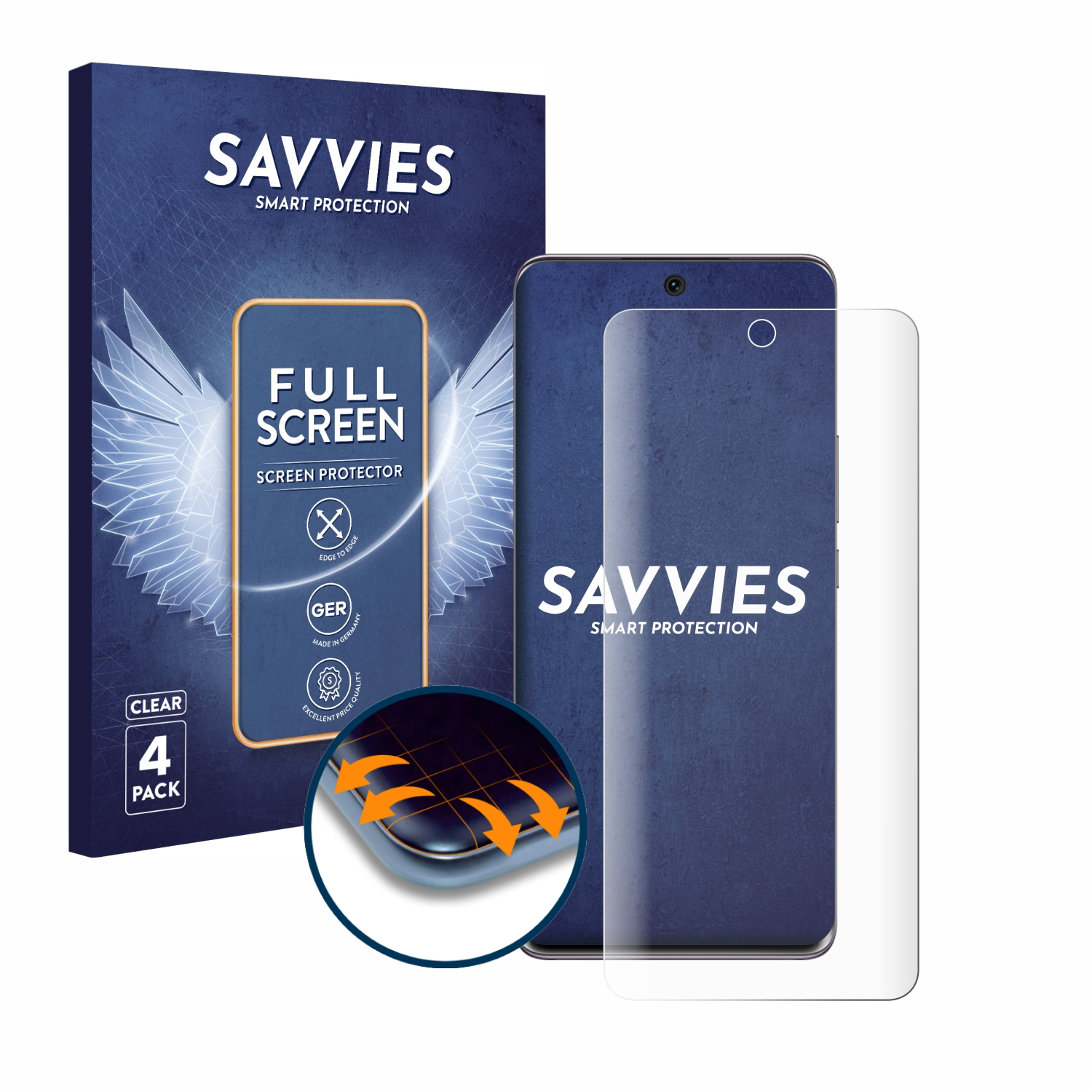 SAVVIES 4x 50) 3D Honor Full-Cover Curved Schutzfolie(für Flex