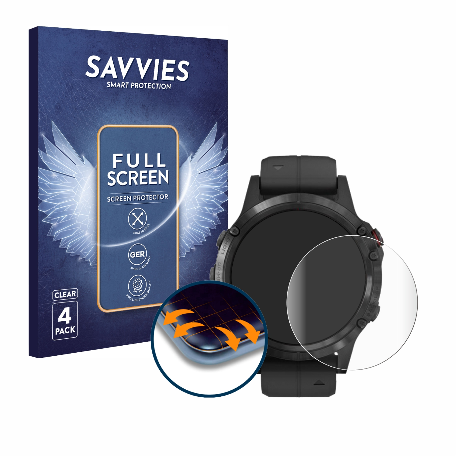 5 Curved 3D Flex Schutzfolie(für Fenix Garmin 4x (47 mm)) SAVVIES Plus Full-Cover
