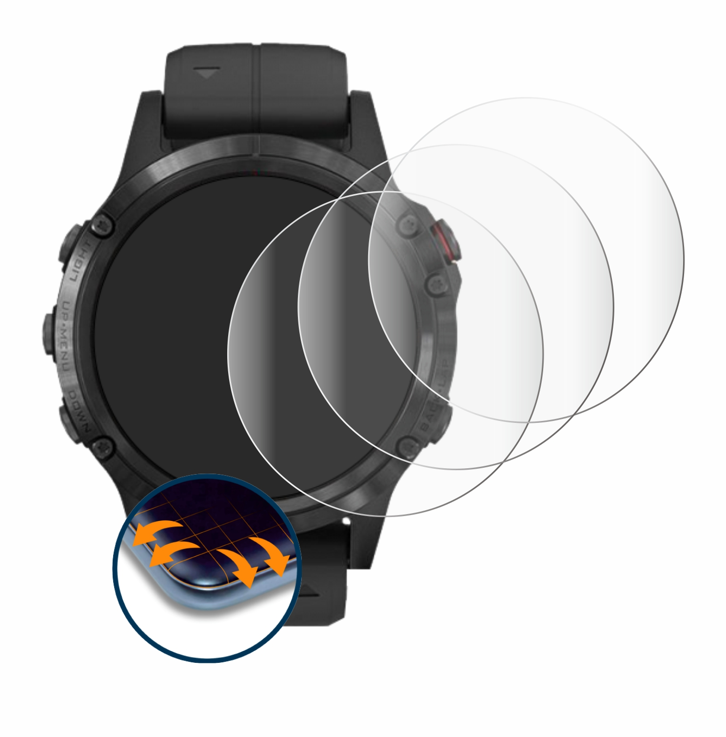Full-Cover Schutzfolie(für 4x mm)) Plus 3D Curved Garmin SAVVIES Flex 5 (47 Fenix