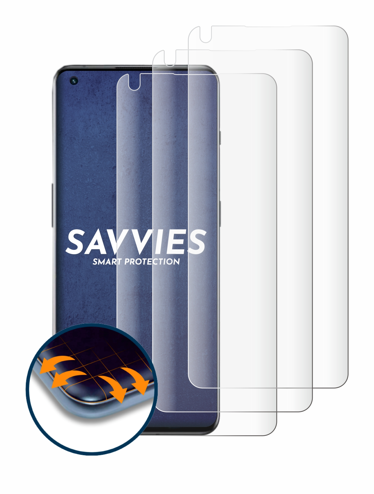 OnePlus SAVVIES (case-friendly)) Flex Pro Full-Cover Schutzfolie(für 10 5G 4x Curved 3D