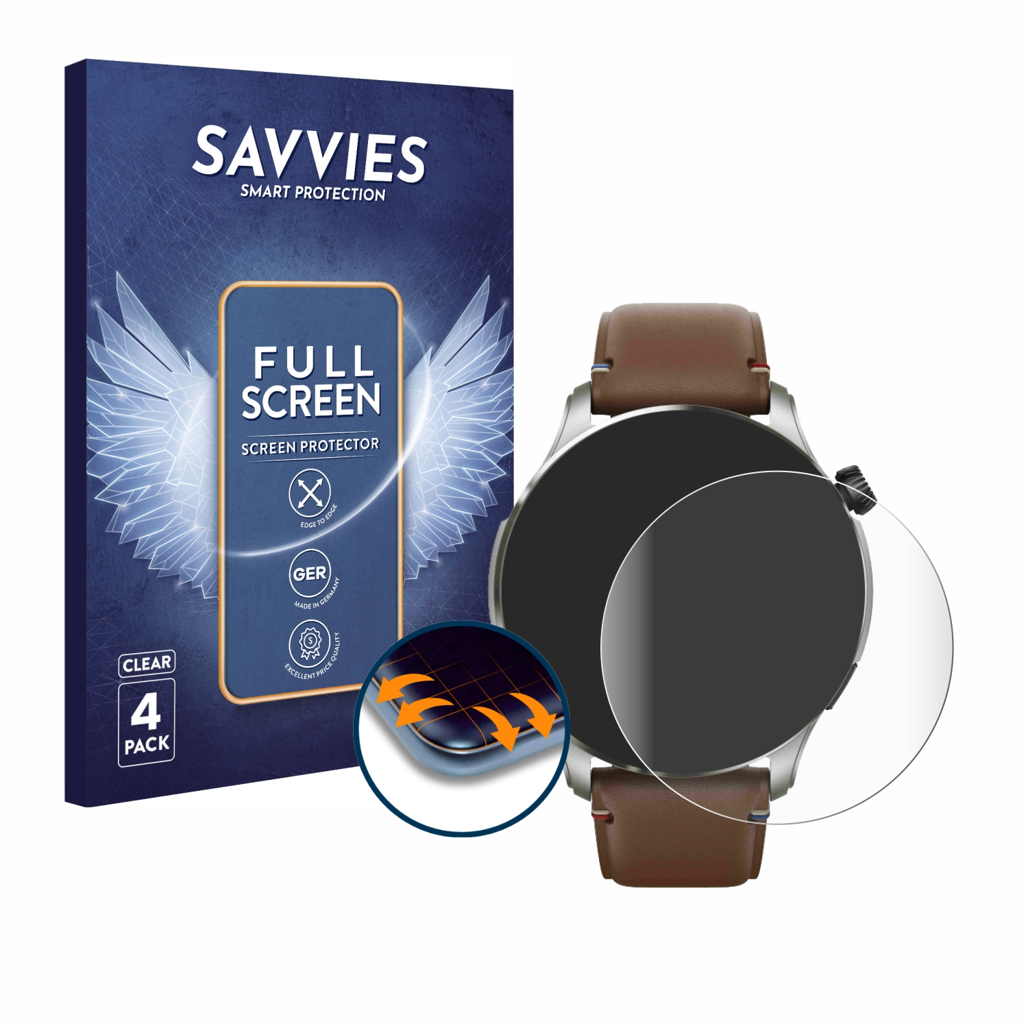 SAVVIES 4x Flex Full-Cover 3D 4) Curved Huami Schutzfolie(für Amazfit GTR