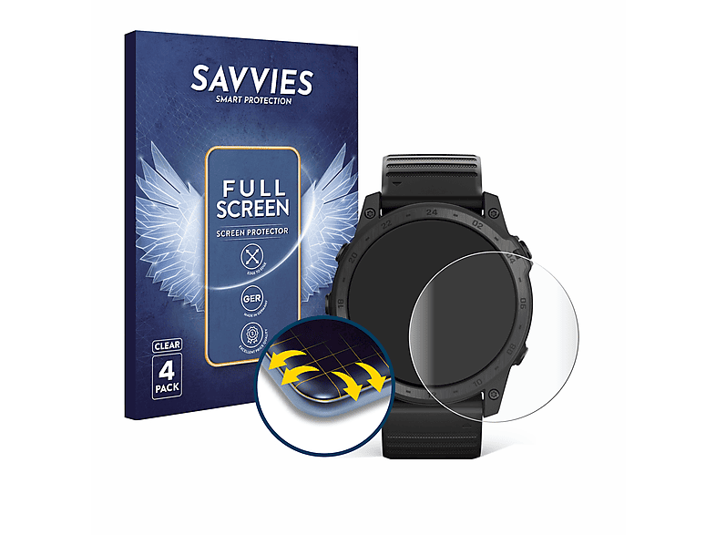 SAVVIES 4x Flex Full-Cover 3D Tactix Garmin Schutzfolie(für 7 AMOLED) Curved