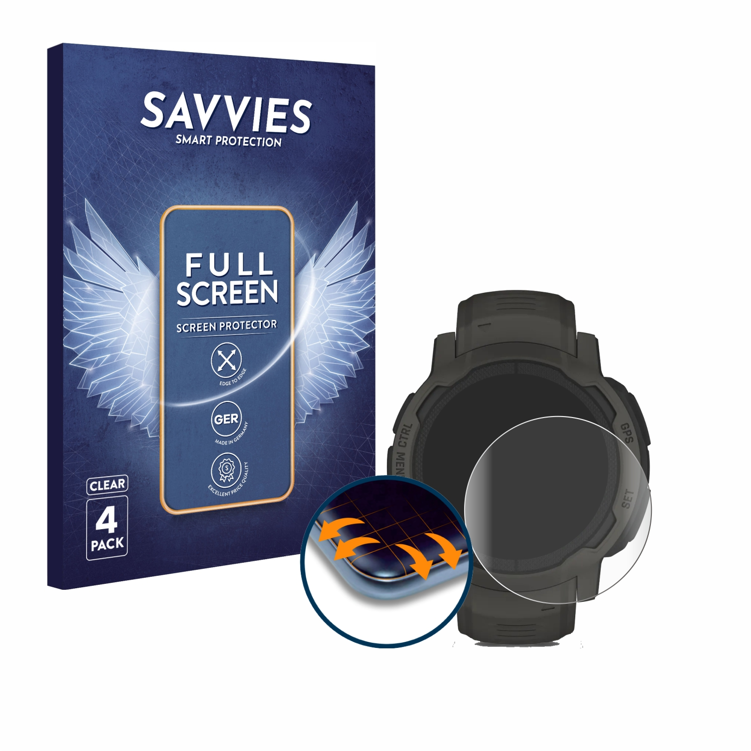 3D Garmin SAVVIES Curved 4x 2 Flex Solar) Instinct Schutzfolie(für Full-Cover