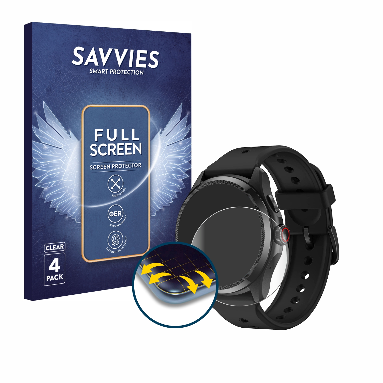 4x Flex Curved Pro Full-Cover Mobvoi SAVVIES Schutzfolie(für 5) 3D TicWatch