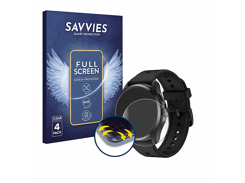 SAVVIES 4x Flex Mobvoi TicWatch Schutzfolie(für Pro 3D Full-Cover Curved 5)