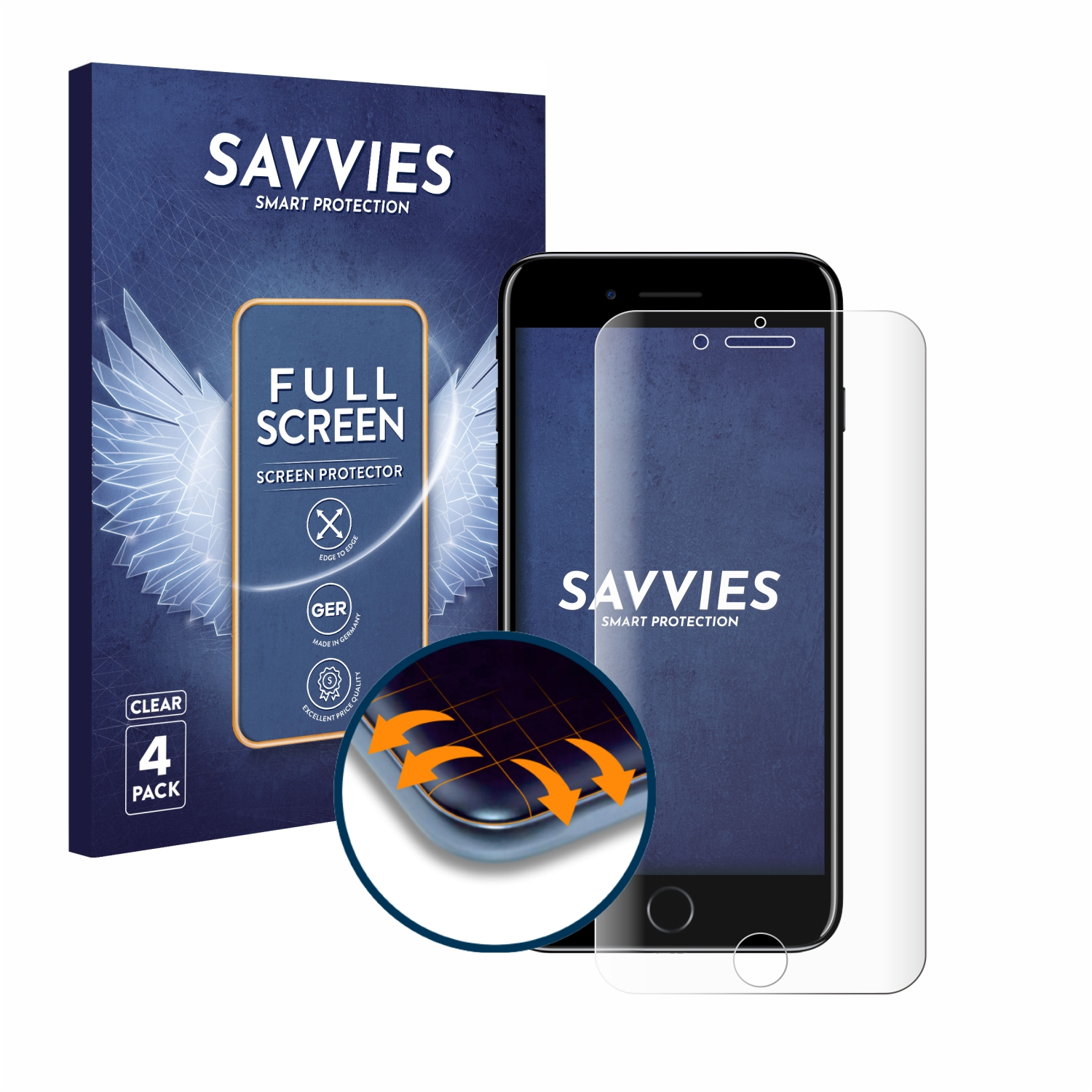 SAVVIES 4x Flex Schutzfolie(für 7 Curved Full-Cover Plus) iPhone Apple 3D