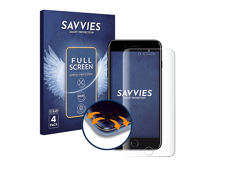 SAVVIES 4x Flex Schutzfolie(für 7 Curved Full-Cover Plus) iPhone Apple 3D