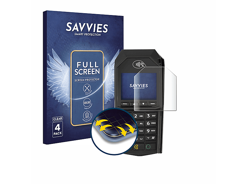 SAVVIES 4x Flex Curved ingenico Full-Cover 3D (non-touch)) Schutzfolie(für Lane/3000