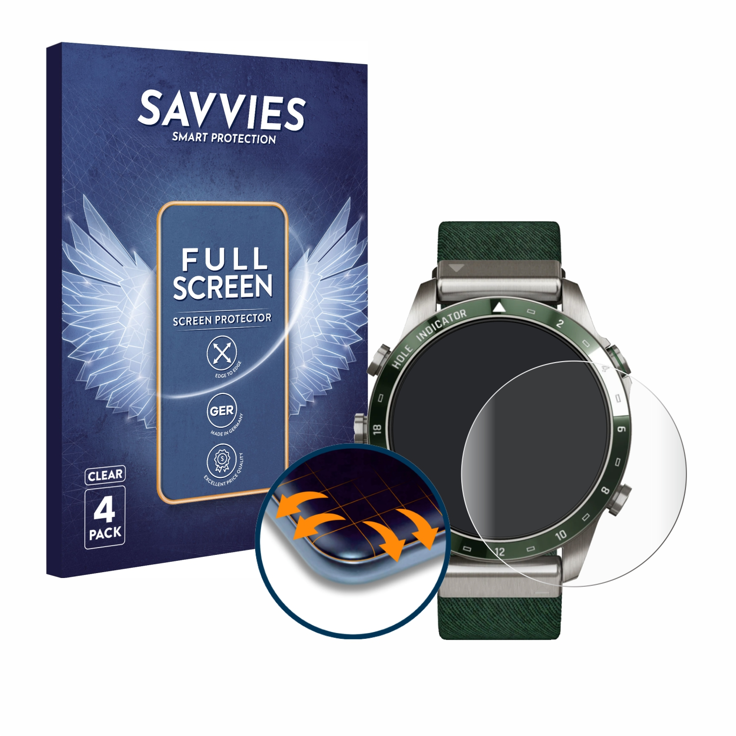 SAVVIES 4x Golfer 3D Schutzfolie(für Full-Cover Marq Garmin 2) Gen Flex Curved