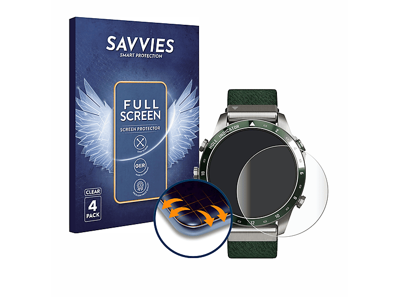 SAVVIES 4x Flex Full-Cover 3D Curved Schutzfolie(für Garmin Marq Golfer Gen 2)