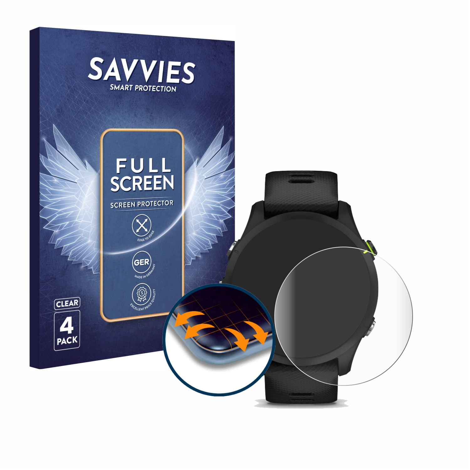 SAVVIES 4x Curved Garmin Flex Forerunner 255) 3D Full-Cover Schutzfolie(für