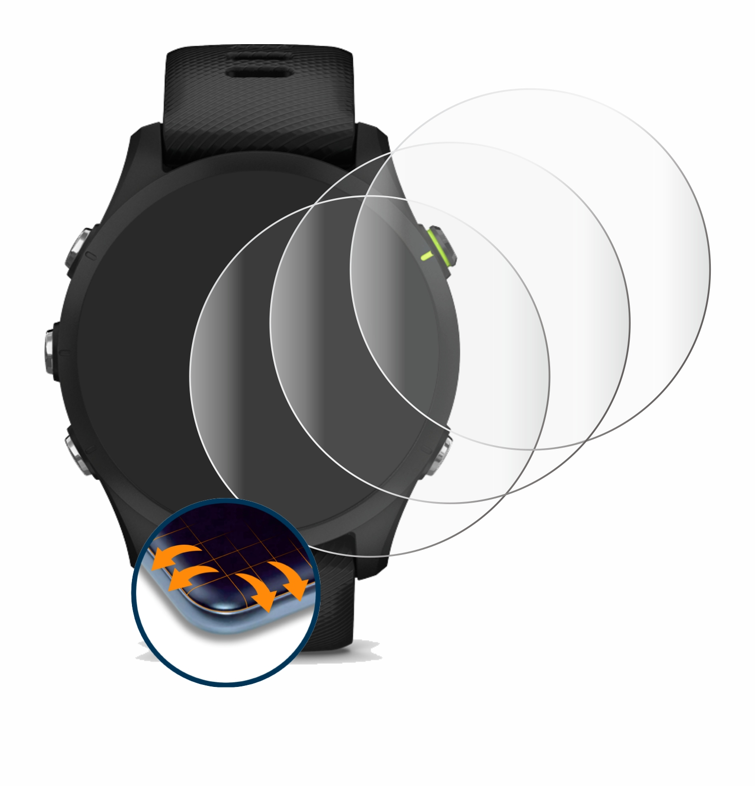 Garmin Full-Cover 4x Schutzfolie(für SAVVIES Curved Forerunner 3D Flex 255)