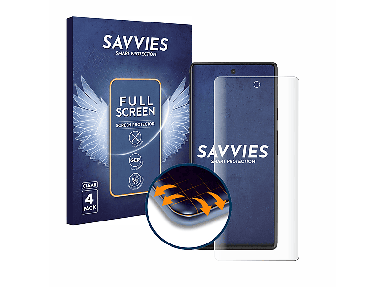 SAVVIES 4x Flex Full-Cover 3D Curved Schutzfolie(für Google Pixel 6a)