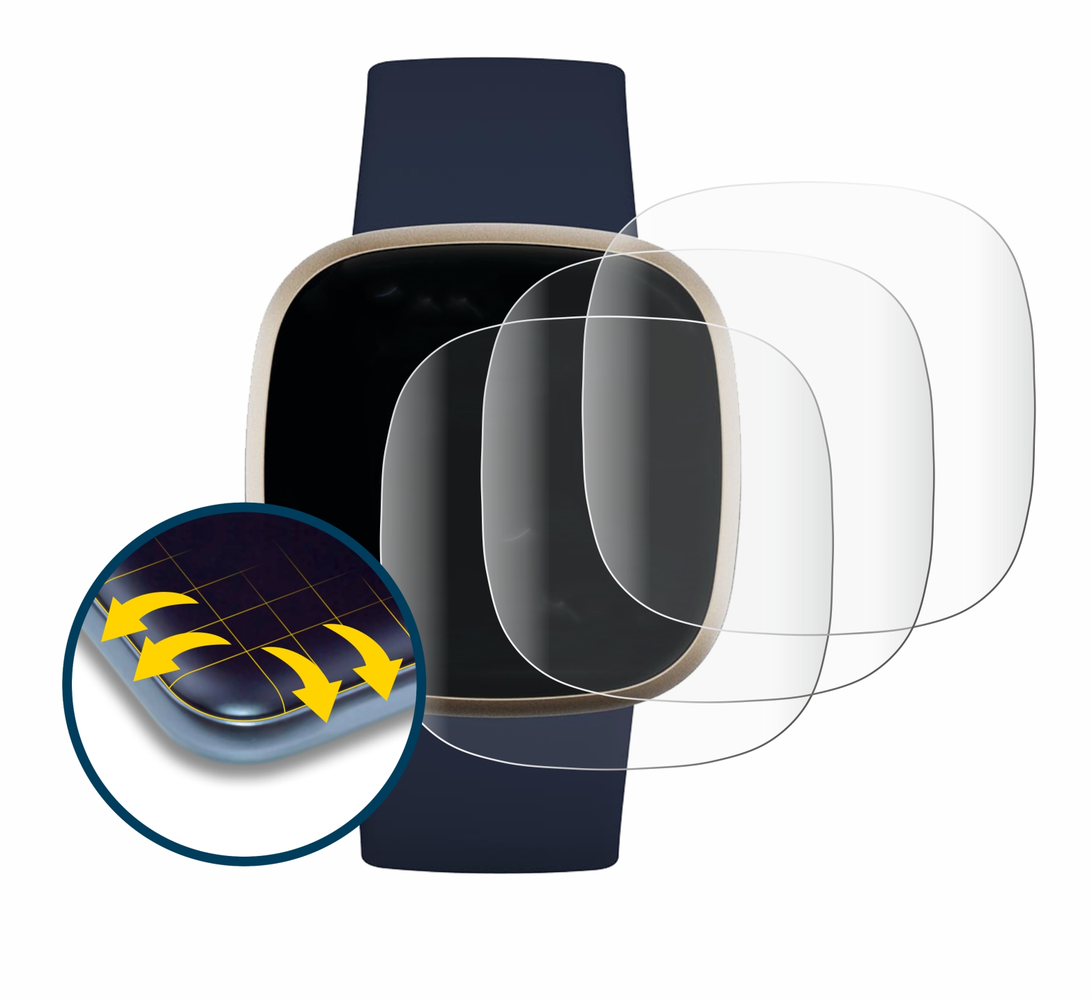 SAVVIES 4x Flex Full-Cover 3D Fitbit Curved Versa 3) Schutzfolie(für