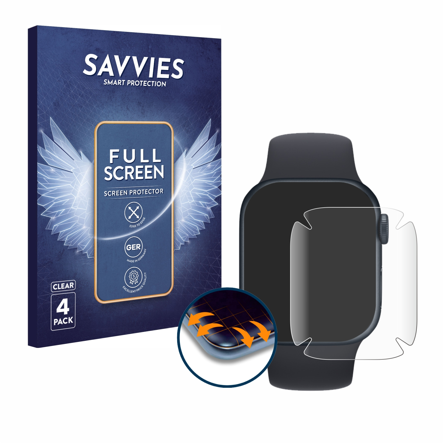 SAVVIES 4x Flex Series 3D (41 Watch 7 Schutzfolie(für Apple Curved mm)) Full-Cover