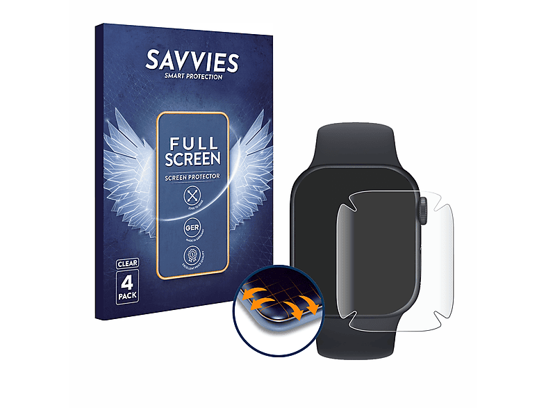 SAVVIES 4x Flex Full-Cover 3D Curved Schutzfolie(für Apple Watch Series 7 (41 mm))