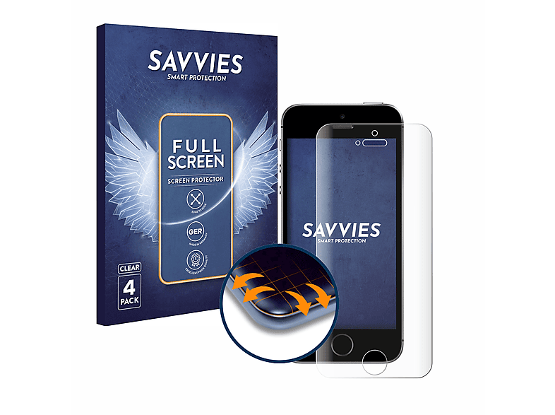 SAVVIES 4x Flex Full-Cover 3D 2016) Schutzfolie(für SE Curved iPhone Apple