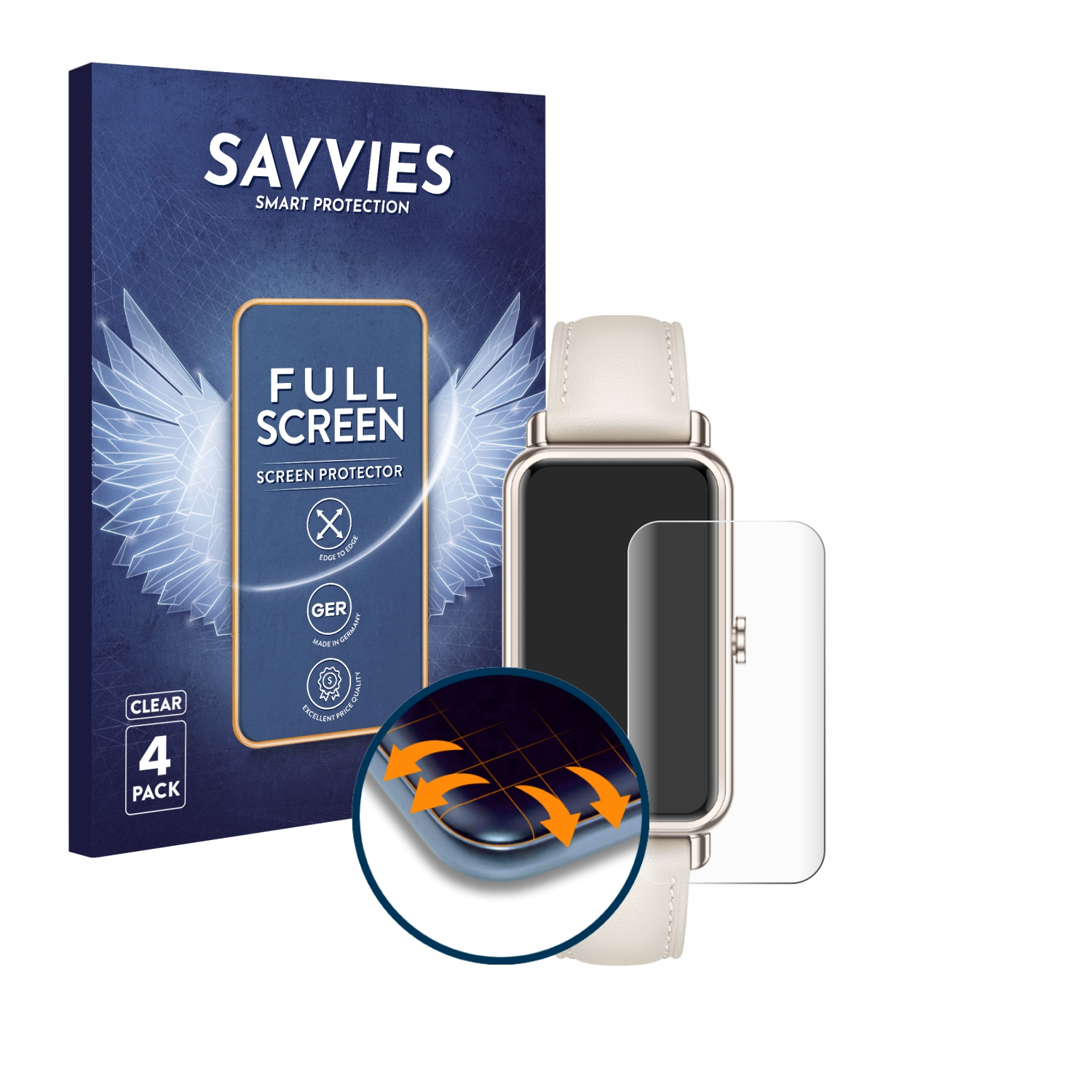 SAVVIES 4x Flex Full-Cover 3D Huawei Schutzfolie(für Fit mini) Curved Watch