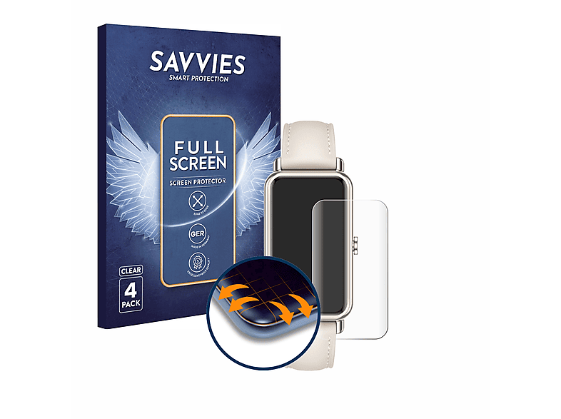 SAVVIES 4x Flex Full-Cover 3D Curved Schutzfolie(für Huawei Watch Fit mini)