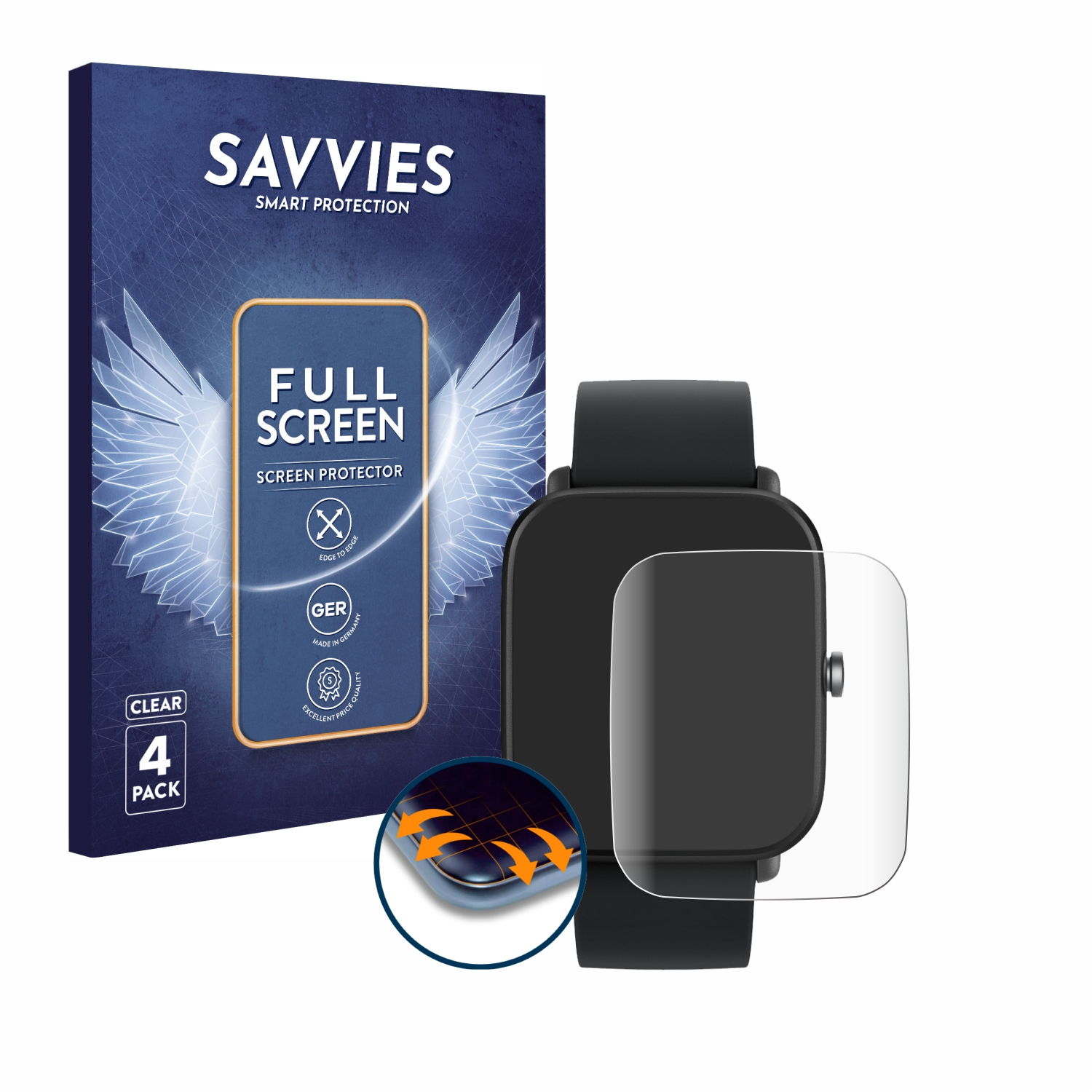 SAVVIES 4x Flex Full-Cover 3D U Amazfit Schutzfolie(für Bip Pro) Curved Huami