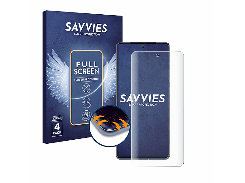 SAVVIES 4x Flex Full-Cover 3D Curved Schutzfolie(für Motorola Edge 40 Pro)