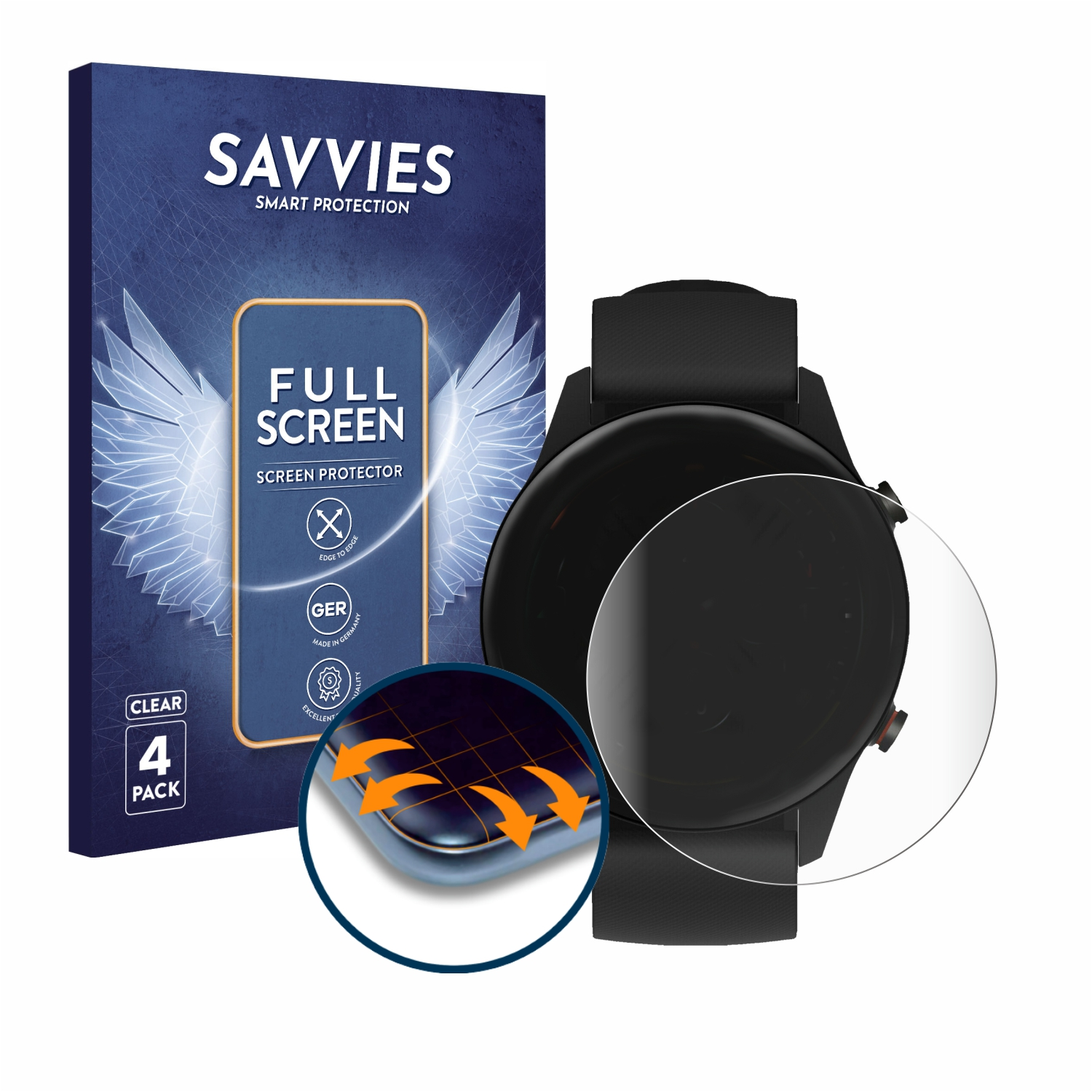 SAVVIES 4x Flex Full-Cover 3D Xiaomi Schutzfolie(für Curved Watch Mi 2021)