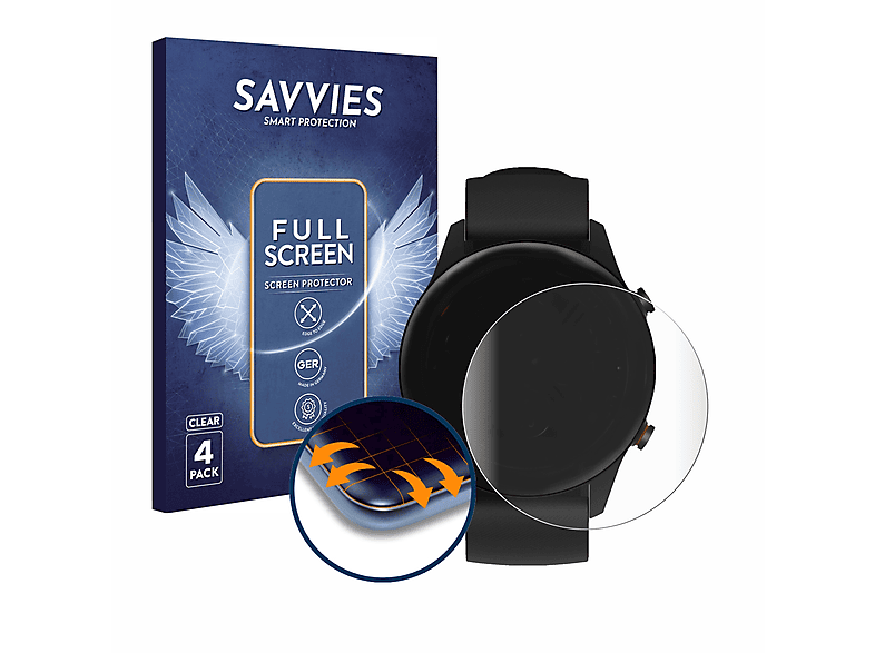 SAVVIES 4x Xiaomi Full-Cover Flex Curved 2021) Mi Watch 3D Schutzfolie(für