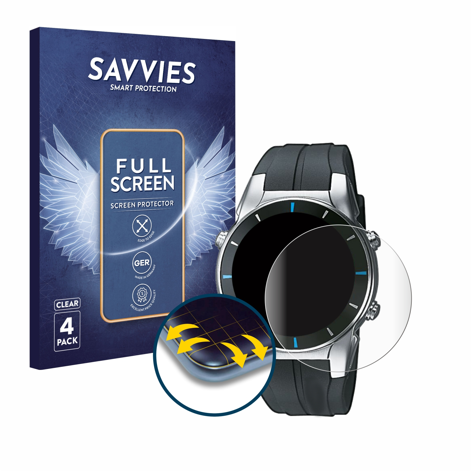 Casio SAVVIES Gear 3796 Schutzfolie(für Curved 3D Marine Flex MRP-700) Full-Cover 4x