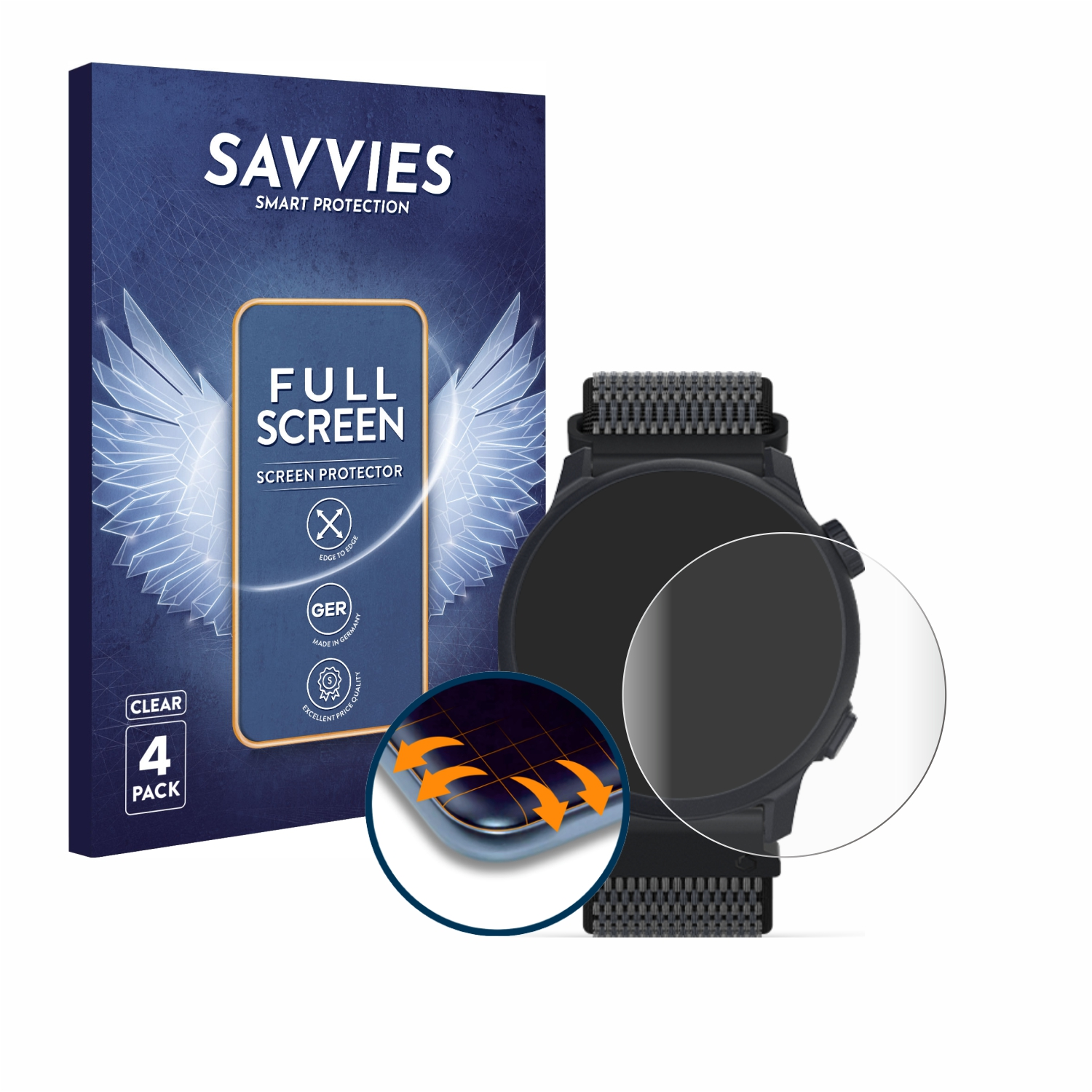 Full-Cover Pace 3D SAVVIES Coros Schutzfolie(für 2) 4x Flex Curved