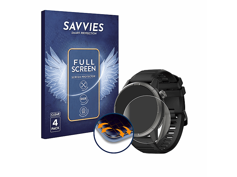 SAVVIES 4x Flex Full-Cover by Curved Coros) Kiprun GPS 3D 900 Schutzfolie(für
