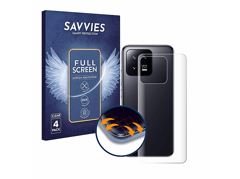 SAVVIES 4x Flex Full-Cover 3D Curved Schutzfolie(für Xiaomi 13)