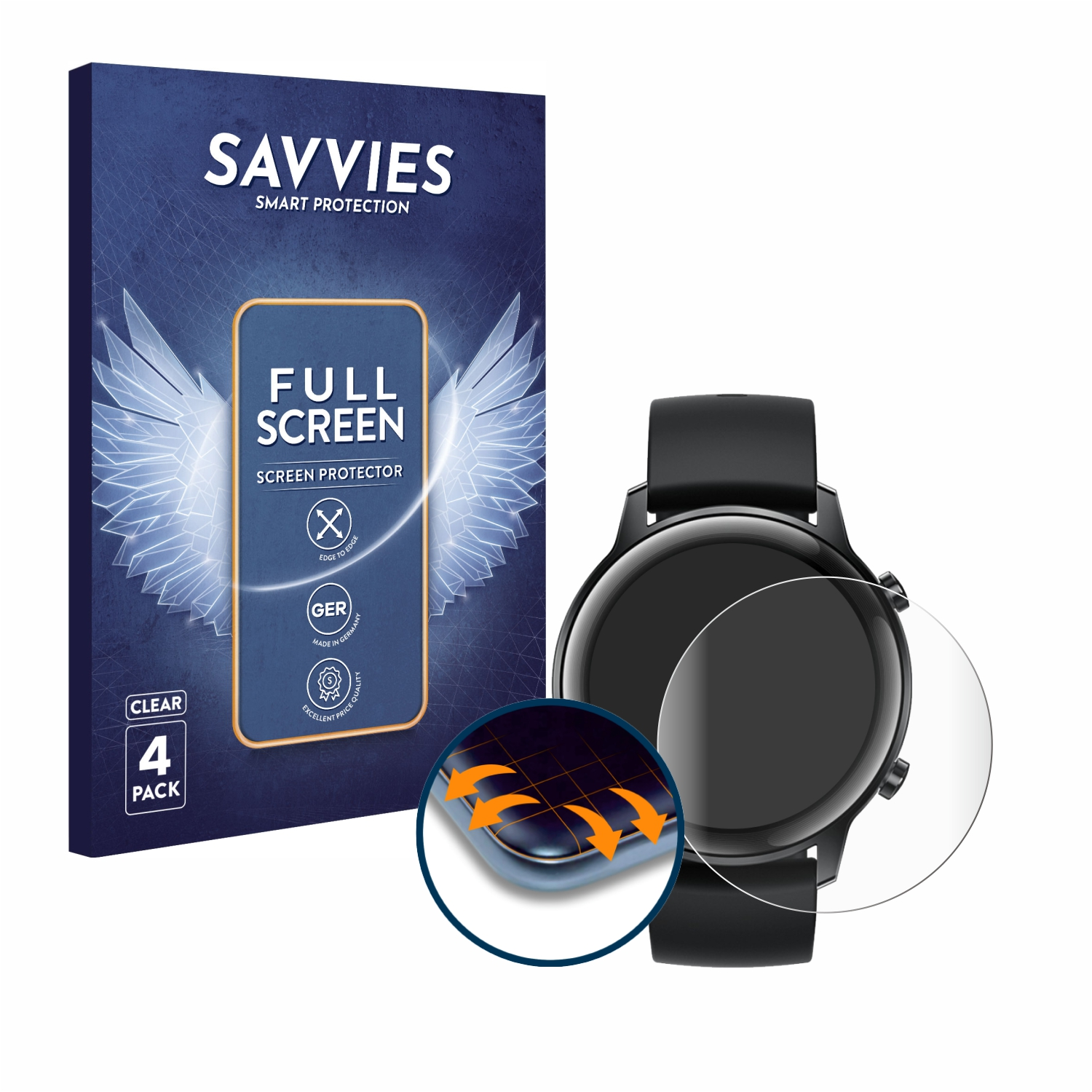 SAVVIES 4x Flex (42 Schutzfolie(für mm)) Full-Cover Curved Watch Honor 2 Magic 3D