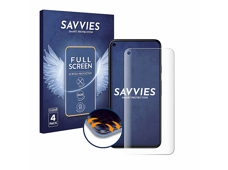 SAVVIES 4x Flex Full-Cover 3D Curved Schutzfolie(für Google Pixel 5)