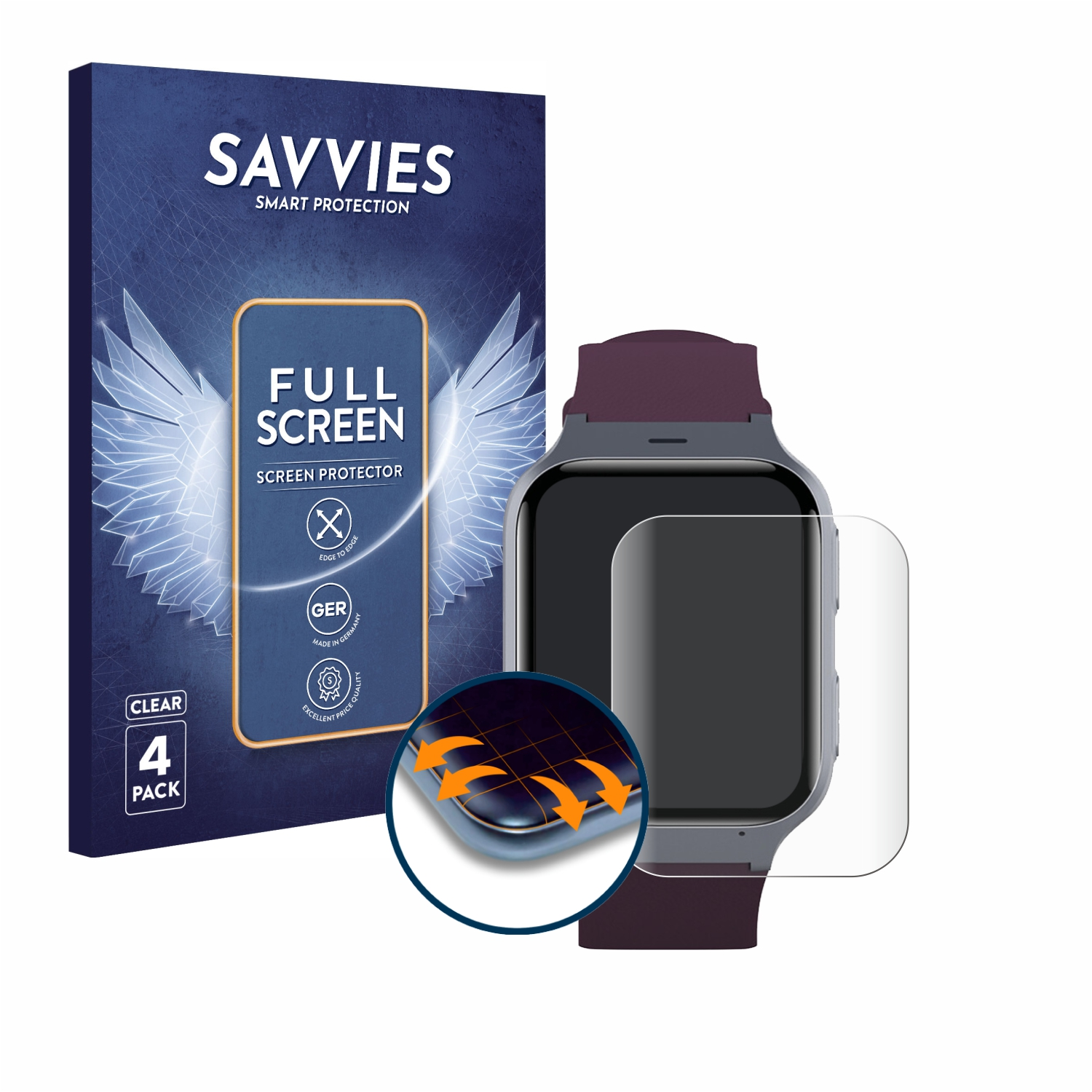 SAVVIES Flex Schutzfolie(für MT43AX) TCL Safety Full-Cover Curved 4x 3D Watch