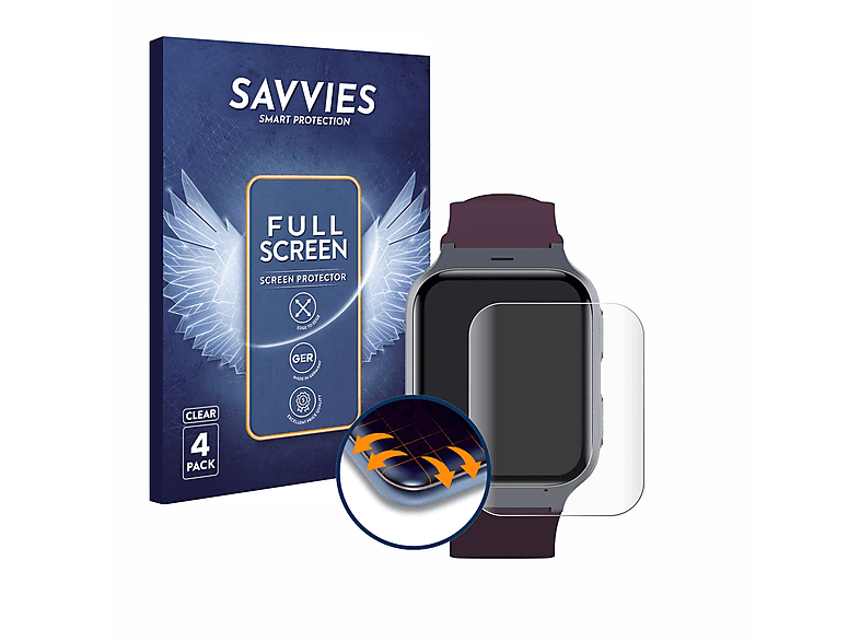 SAVVIES 4x TCL Full-Cover Schutzfolie(für MT43AX) Safety Watch Curved Flex 3D
