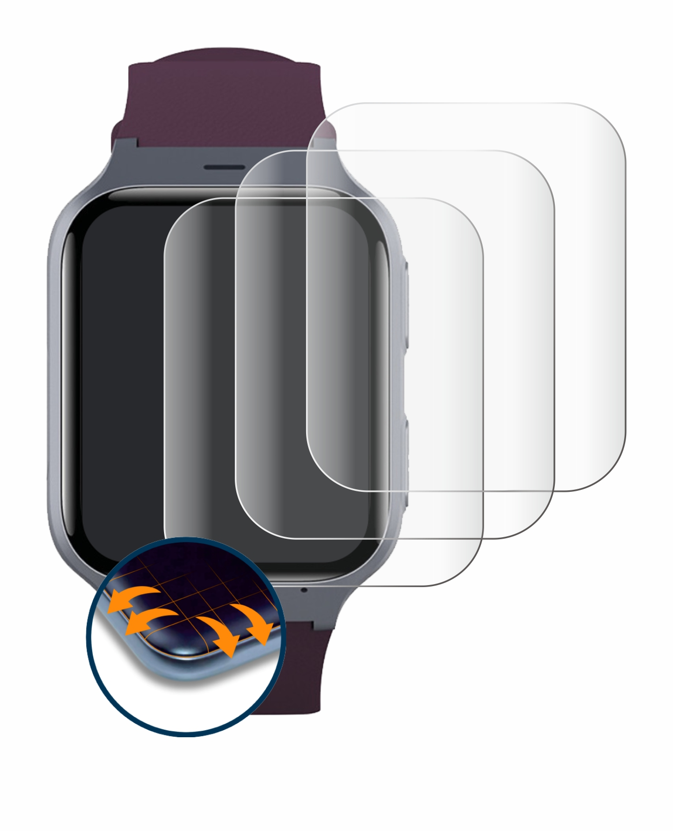 SAVVIES Flex Schutzfolie(für MT43AX) TCL Safety Full-Cover Curved 4x 3D Watch