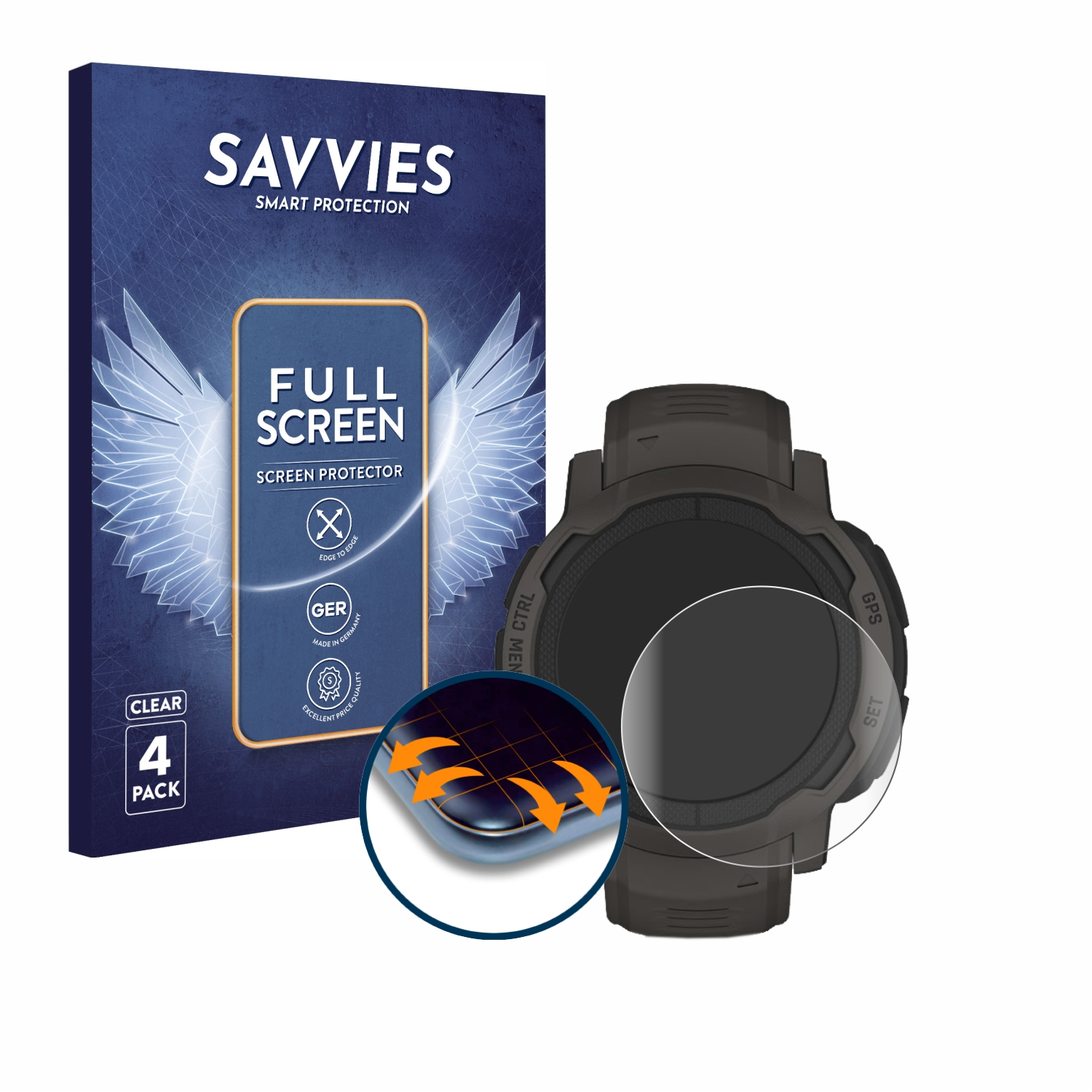 SAVVIES 4x Flex Full-Cover 3D Curved Garmin Instinct Schutzfolie(für 2)