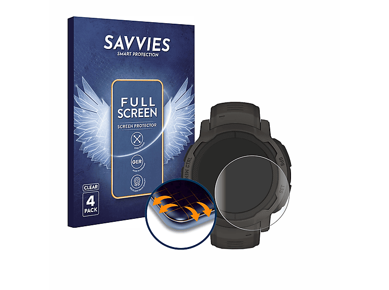 SAVVIES 4x Flex Full-Cover 3D Curved Garmin Instinct Schutzfolie(für 2)