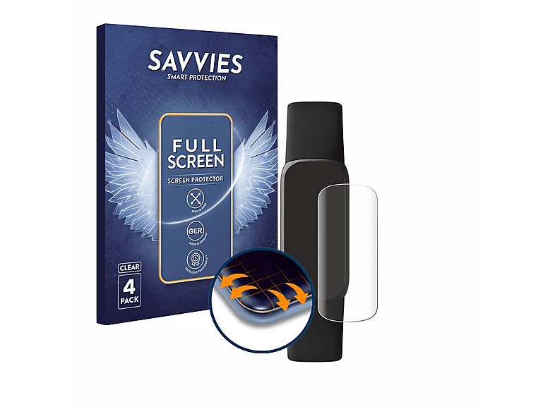 SAVVIES 4x Flex Full-Cover 3D Curved Schutzfolie(für Fitbit Luxe)