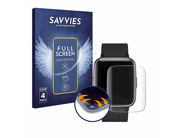 SAVVIES 4x Flex Full-Cover 3D Curved Schutzfolie(für Letsfit Fitness Tracker 1.3\