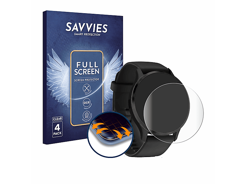 SAVVIES 4x Flex Full-Cover 3D Curved Schutzfolie(für Garmin Venu 3S) | Smartwatch Schutzfolien & Gläser