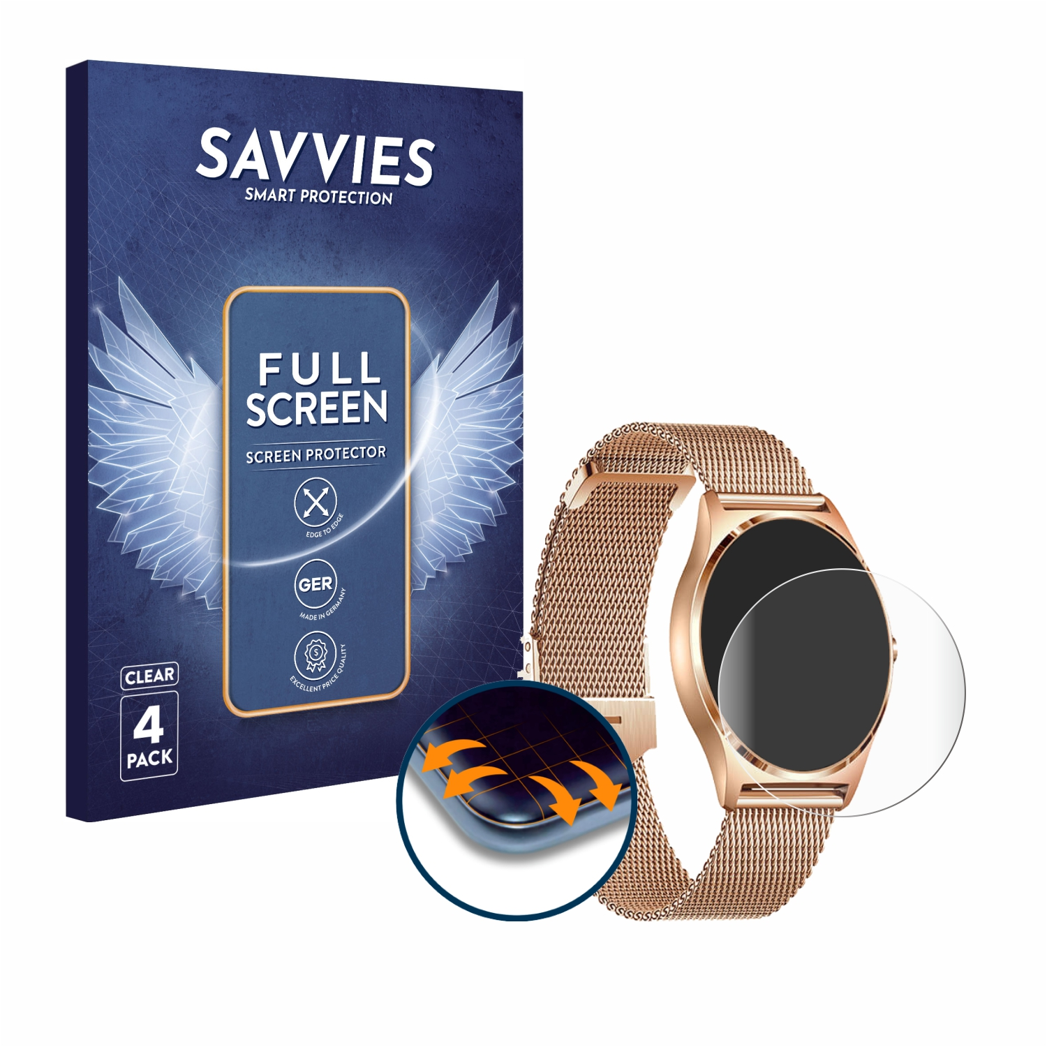 SAVVIES 4x Flex Full-Cover 3D Xcoast Schutzfolie(für X-Watch XC Joli Pro) Curved