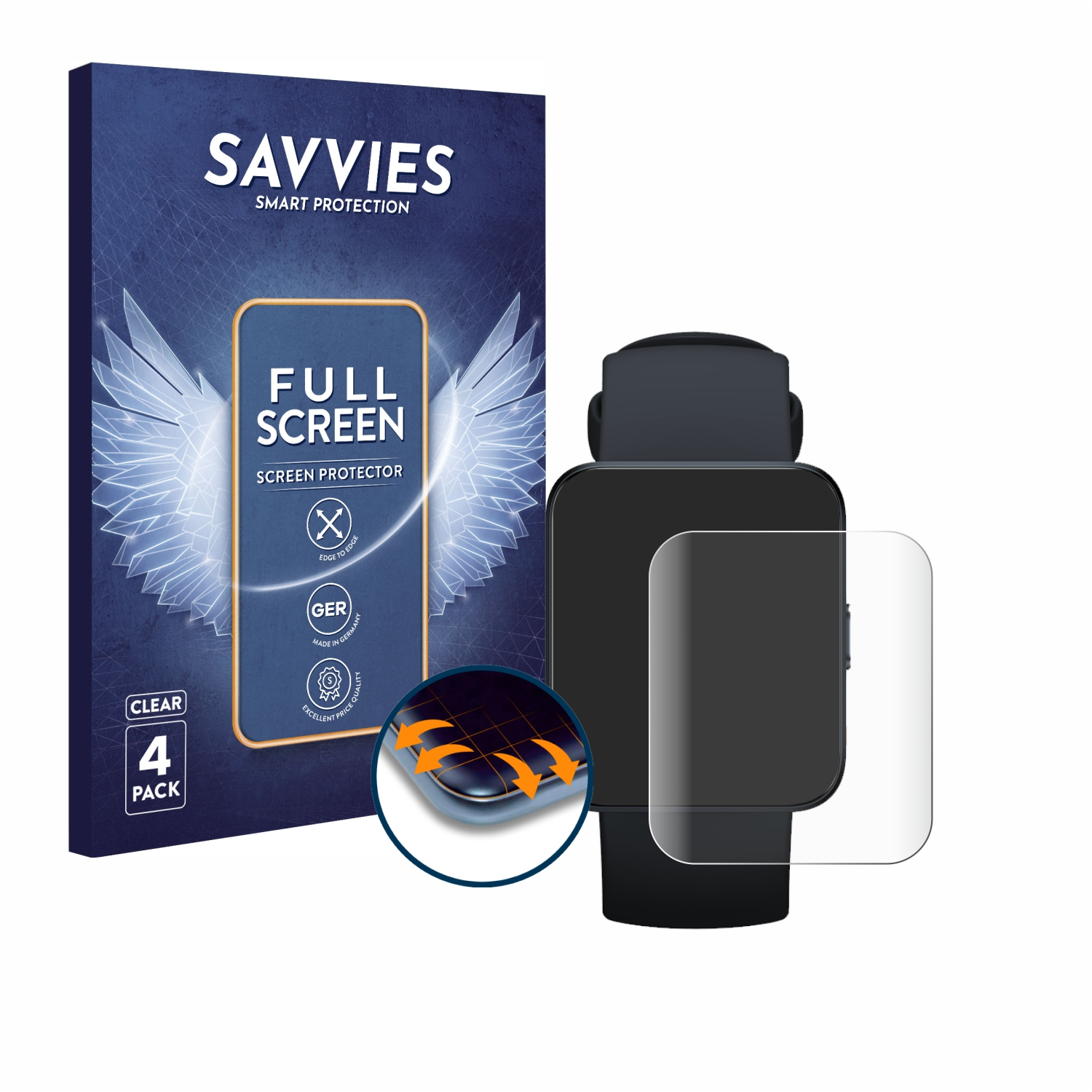 SAVVIES 4x Flex Watch Full-Cover 2 Lite) Xiaomi 3D Curved Redmi Schutzfolie(für