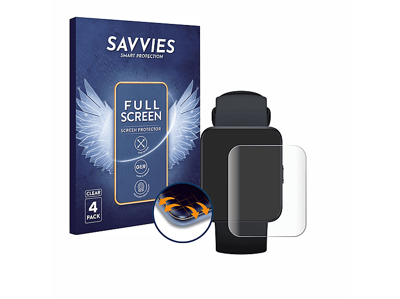 SAVVIES 4x Flex Full-Cover 3D Curved Schutzfolie(für Xiaomi Redmi Watch 2 Lite)